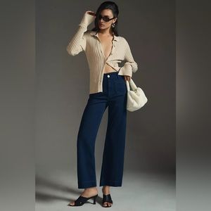 The Colette Denim Cropped Wide-Leg Jeans by Maeve